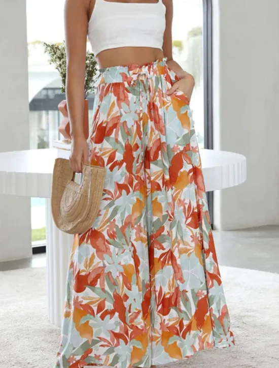 Clearance Women's Culottes Wide Leg Chinos Fashion Streetwear Casual Daily Full Length High Waist Plain Pocket Drawstring Comfy Soft Comfortable Micro-elastic Outdoor Vacation Street Forest Green Orange Summer Women Pants|Spring Pants