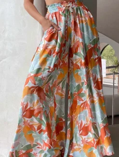 Clearance Women's Culottes Wide Leg Chinos Fashion Streetwear Casual Daily Full Length High Waist Plain Pocket Drawstring Comfy Soft Comfortable Micro-elastic Outdoor Vacation Street Forest Green Orange Summer Women Pants|Spring Pants