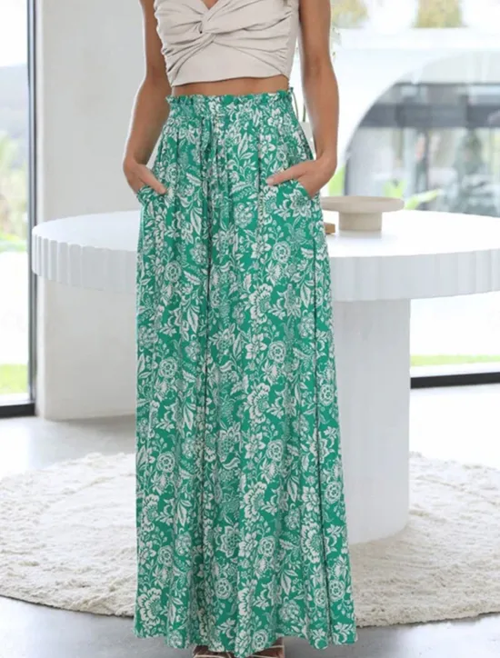 Clearance Women's Culottes Wide Leg Chinos Fashion Streetwear Casual Daily Full Length High Waist Plain Pocket Drawstring Comfy Soft Comfortable Micro-elastic Outdoor Vacation Street Forest Green Orange Summer Women Pants|Spring Pants