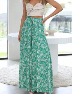 Clearance Women's Culottes Wide Leg Chinos Fashion Streetwear Casual Daily Full Length High Waist Plain Pocket Drawstring Comfy Soft Comfortable Micro-elastic Outdoor Vacation Street Forest Green Orange Summer Women Pants|Spring Pants