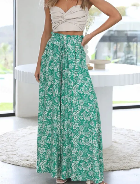 Clearance Women's Culottes Wide Leg Chinos Fashion Streetwear Casual Daily Full Length High Waist Plain Pocket Drawstring Comfy Soft Comfortable Micro-elastic Outdoor Vacation Street Forest Green Orange Summer Women Pants|Spring Pants