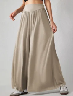 Outlet Women's Culottes Wide Leg Chinos Skort Fashion Streetwear Lightweight Full Length High Waist Plain High Cut Comfort Outdoor Stretchy Vacation Street Daily Dark-Gray Pink Khaki Summer Spring Fall Women Pants