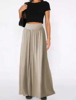 Outlet Women's Culottes Wide Leg Chinos Skort Fashion Streetwear Lightweight Full Length High Waist Plain High Cut Comfort Outdoor Stretchy Vacation Street Daily Dark-Gray Pink Khaki Summer Spring Fall Women Pants