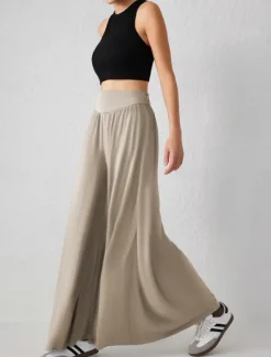 Outlet Women's Culottes Wide Leg Chinos Skort Fashion Streetwear Lightweight Full Length High Waist Plain High Cut Comfort Outdoor Stretchy Vacation Street Daily Dark-Gray Pink Khaki Summer Spring Fall Women Pants
