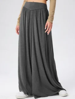 Outlet Women's Culottes Wide Leg Chinos Skort Fashion Streetwear Lightweight Full Length High Waist Plain High Cut Comfort Outdoor Stretchy Vacation Street Daily Dark-Gray Pink Khaki Summer Spring Fall Women Pants