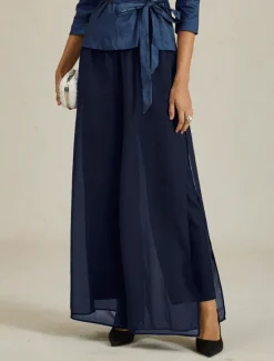 Hot Women's Culottes Wide Leg Straight-Leg Trousers Elegant Stylish Classic Style Full Length Medium Waist Solid Color Elastic Waist Stretchy Wedding Vacation Party Spring, Fall, Winter, Summer Women Pants