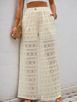 Clearance Women's Culottes Wide Leg Fashion Streetwear Stylish Full Length High Waist Plain Lace Knitted Comfy Soft Comfortable Micro-elastic Outdoor Vacation Party Summer Spring Fall Regular Fit Women Pants