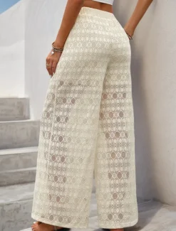Clearance Women's Culottes Wide Leg Fashion Streetwear Stylish Full Length High Waist Plain Lace Knitted Comfy Soft Comfortable Micro-elastic Outdoor Vacation Party Summer Spring Fall Regular Fit Women Pants