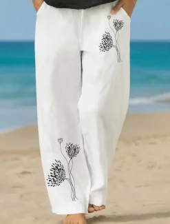 Clearance Women's Culottes Wide Leg Vacation Vintage Ethnic Style Full Length High Waist Floral Graphic Quick Dry Breathability Soft Inelastic Formal Outdoor Vacation Black White Pink Summer Spring Women Pants
