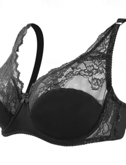 Discount Women's Curve Plus Size Solid Color Pure Color Flower / Floral Lace Lingerie Sexy V Neck Winter Fall Sheer Bras 3/4 Cup Black Dusty Rose Red Big Size 85/38C 90/40C 95/42C 100/44C Home Outfits Women Lingerie