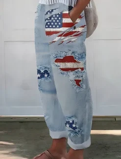 Women's 3D Print Patriotic Trousers Pants Vacation Vintage Ethnic Style Full Length Drawstring Side Pockets Print Breathability Comfortable Inelastic Weekend Women Pants