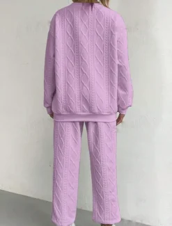 Sale Women's Daily Sweatshirt Trousers Chinos Long Sleeve Round Neck Solid Color Patchwork Outdoor White Pink Rose Red Spring Regular Fit Women Two Piece Sets