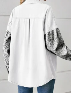 Sale Women's Denim Jacket Outdoor Street Daily Wear Fall Winter Regular Coat Regular Fit Breathable Stylish Casual Jacket Long Sleeve Leopard with Pockets Print Black White Blue Women Jackets