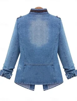 Women's Denim Jacket Outdoor Street Daily Wear Fall Winter Regular Coat Regular Fit Thermal Warm Breathable Stylish Casual Jacket Long Sleeve Solid Color with Pockets Women Jackets