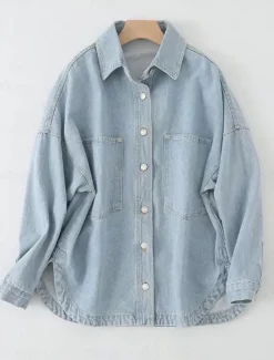 Sale Women's Denim Jacket Outdoor Street Daily Wear Fall Winter Regular Coat Regular Fit Thermal Warm Breathable Stylish Casual Jacket Long Sleeve Solid Color with Pockets Women Jackets