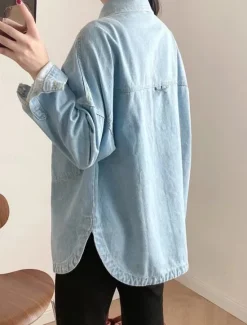 Sale Women's Denim Jacket Outdoor Street Daily Wear Fall Winter Regular Coat Regular Fit Thermal Warm Breathable Stylish Casual Jacket Long Sleeve Solid Color with Pockets Women Jackets