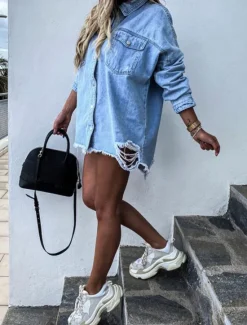 Online Women's Denim Jacket Outdoor Street Daily Wear Fall Winter Regular Coat Regular Fit Thermal Warm Breathable Stylish Casual Jacket Long Sleeve Solid Color with Pockets Women Jackets