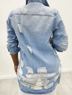 Discount Women's Denim Jacket Outdoor Street Daily Wear Fall Winter Regular Coat Regular Fit Thermal Warm Breathable Stylish Casual Jacket Long Sleeve Solid Color with Pockets Light Blue Black Navy Blue Women Jackets