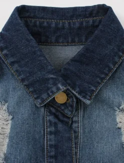 Discount Women's Denim Jacket Outdoor Street Daily Wear Fall Winter Regular Coat Regular Fit Thermal Warm Breathable Stylish Casual Jacket Long Sleeve Solid Color with Pockets Light Blue Black Navy Blue Women Jackets