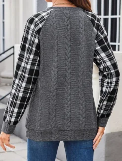 Discount Women's Designer Sweatshirt Pullover Casual Plaid Color Block Plain Casual Hoodie Patchwork Pocket Long Sleeve Fall Winter Women Hoodies & Sweatshirts