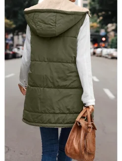 Online Womens Double Face Hoodie Vest Fleece Lapel short cotton-padded jacket Women Puffers & Parka