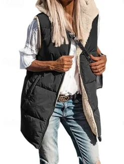 Online Womens Double Face Hoodie Vest Fleece Lapel short cotton-padded jacket Women Puffers & Parka
