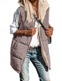 Online Womens Double Face Hoodie Vest Fleece Lapel short cotton-padded jacket Women Puffers & Parka