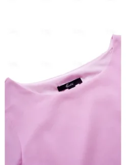 Online Women's Dress Batwing Sleeve Chic Pastel Pink Round Neck Relaxed Fit Lightweight Casual Summer Fashion Above Knee Length Women Chiffon Dresses|Cocktail Dress