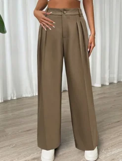 New Women's Dress Pants Fashion Long Plain Side Pockets Wide Leg Breathability Comfortable Inelastic Daily Wear Spring & Summer Regular Fit Women Pants