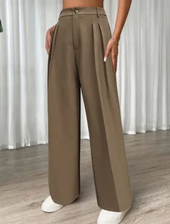 New Women's Dress Pants Fashion Long Plain Side Pockets Wide Leg Breathability Comfortable Inelastic Daily Wear Spring & Summer Regular Fit Women Pants