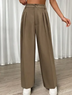 New Women's Dress Pants Fashion Long Plain Side Pockets Wide Leg Breathability Comfortable Inelastic Daily Wear Spring & Summer Regular Fit Women Pants