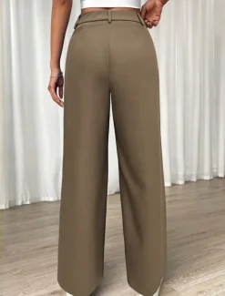 New Women's Dress Pants Fashion Long Plain Side Pockets Wide Leg Breathability Comfortable Inelastic Daily Wear Spring & Summer Regular Fit Women Pants