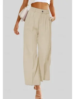 Outlet Women's Dress Pants Fashion Long Plain Side Pockets Breathability Comfortable Micro-elastic Casual Daily Pink Blue Brown Beige Summer Regular Fit Women Pants