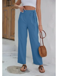 Online Women's Dress Pants Fashion Long Plain Wide Leg Breathability Comfortable Micro-elastic Casual Daily Black Army Green Blue Khaki Spring & Summer Regular Fit Women Pants