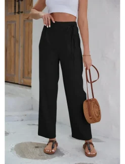 Online Women's Dress Pants Fashion Long Plain Wide Leg Breathability Comfortable Micro-elastic Casual Daily Black Army Green Blue Khaki Spring & Summer Regular Fit Women Pants