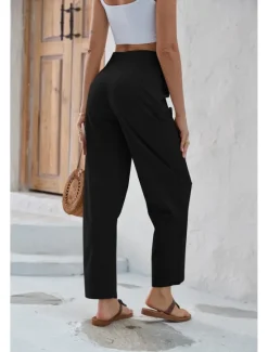 Online Women's Dress Pants Fashion Long Plain Wide Leg Breathability Comfortable Micro-elastic Casual Daily Black Army Green Blue Khaki Spring & Summer Regular Fit Women Pants