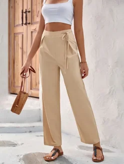 Online Women's Dress Pants Fashion Long Plain Wide Leg Breathability Comfortable Micro-elastic Casual Daily Black Army Green Blue Khaki Spring & Summer Regular Fit Women Pants