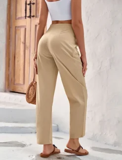 Online Women's Dress Pants Fashion Long Plain Wide Leg Breathability Comfortable Micro-elastic Casual Daily Black Army Green Blue Khaki Spring & Summer Regular Fit Women Pants
