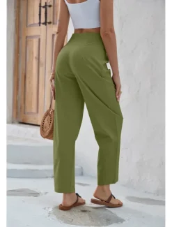 Online Women's Dress Pants Fashion Long Plain Wide Leg Breathability Comfortable Micro-elastic Casual Daily Black Army Green Blue Khaki Spring & Summer Regular Fit Women Pants
