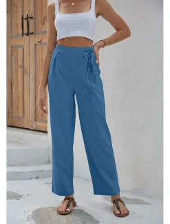 Online Women's Dress Pants Fashion Long Plain Wide Leg Breathability Comfortable Micro-elastic Casual Daily Black Army Green Blue Khaki Spring & Summer Regular Fit Women Pants
