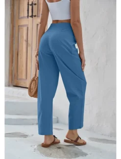 Online Women's Dress Pants Fashion Long Plain Wide Leg Breathability Comfortable Micro-elastic Casual Daily Black Army Green Blue Khaki Spring & Summer Regular Fit Women Pants