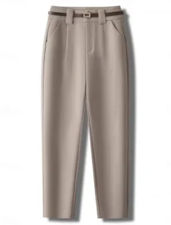Discount Women's Dress Pants Fleece Flannel Straight Full Length Fashion Streetwear Office Work Apricot Black S M Fall Winter Women Pants