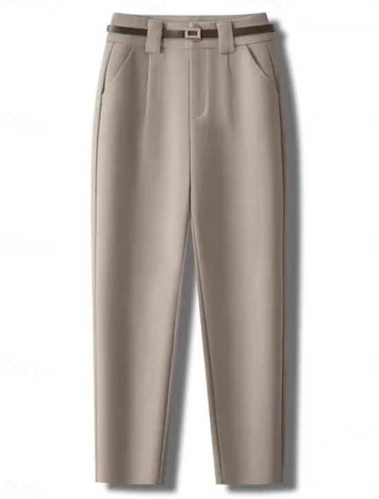 Discount Women's Dress Pants Fleece Flannel Straight Full Length Fashion Streetwear Office Work Apricot Black S M Fall Winter Women Pants
