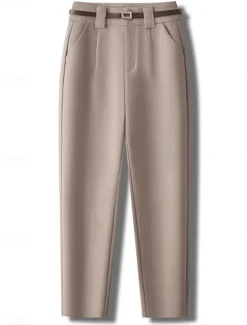 Discount Women's Dress Pants Fleece Flannel Straight Full Length Fashion Streetwear Office Work Apricot Black S M Fall Winter Women Pants