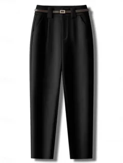 Discount Women's Dress Pants Fleece Flannel Straight Full Length Fashion Streetwear Office Work Apricot Black S M Fall Winter Women Pants