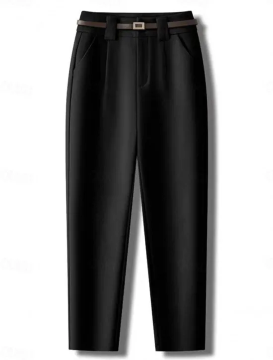 Discount Women's Dress Pants Fleece Flannel Straight Full Length Fashion Streetwear Office Work Apricot Black S M Fall Winter Women Pants