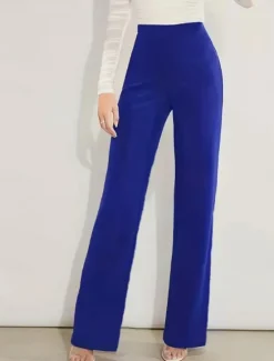 Hot Women's Dress Pants Pants Trousers Straight Elegant Fashion Streetwear Full Length High Waist Plain High Cut Straight Leg Breathability Soft Comfortable Micro-elastic Work Street Business Black Royal Women Pants