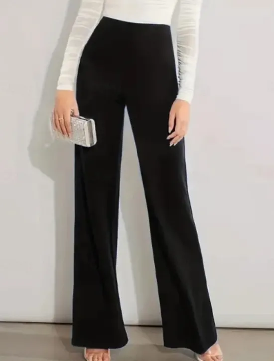 Hot Women's Dress Pants Pants Trousers Straight Elegant Fashion Streetwear Full Length High Waist Plain High Cut Straight Leg Breathability Soft Comfortable Micro-elastic Work Street Business Black Royal Women Pants