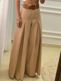 Clearance Women's Dress Pants Wide Leg Pants Trousers Elegant Fashion Streetwear Full Length High Waist Plain High Cut Breathability Soft Comfortable Micro-elastic Work Street Daily Black Khaki Winter Autumn Women Pants