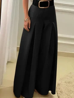 Clearance Women's Dress Pants Wide Leg Pants Trousers Elegant Fashion Streetwear Full Length High Waist Plain High Cut Breathability Soft Comfortable Micro-elastic Work Street Daily Black Khaki Winter Autumn Women Pants